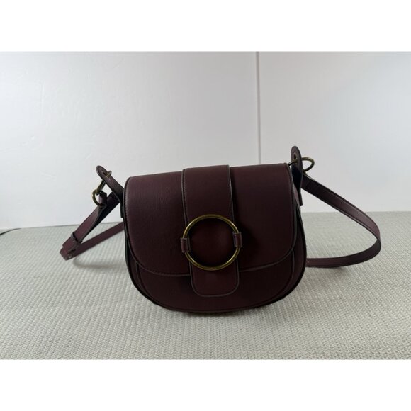 Burgundy Mauve Brass HW Vegan Hobo Crossbody Purse 10x9x3 DisneyBound Bag - Picture 3 of 11